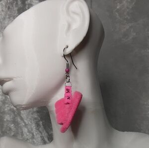 Handmade Slipper Earrings Pink Terry Cloth